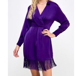 #004 Elegant Purple Wrap Dress with tassels